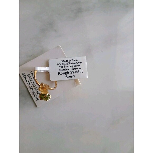 14K Gold Plated Sterling Silver Genuine Gemstone Peridot Citrine Ring Size 7 - Picture 3 of 7